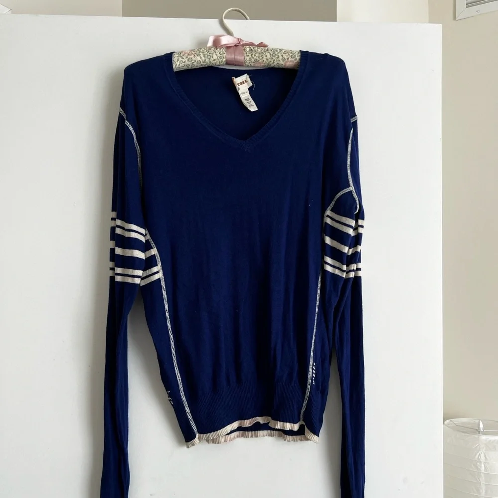 Diesel Dark Blue Long Sleeve V-Neck Top - Picture 1 of 6